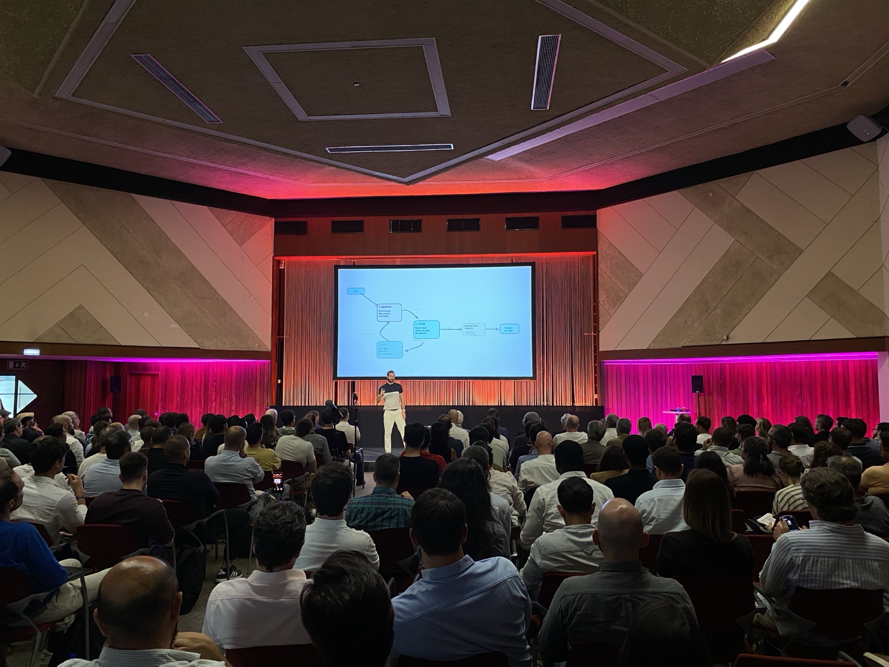 Rui Vasconcelos presenting to a full auditorium of around 300 people